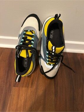 Dior B22 Chunky Mesh & Leather Sneakers in Yellow/White